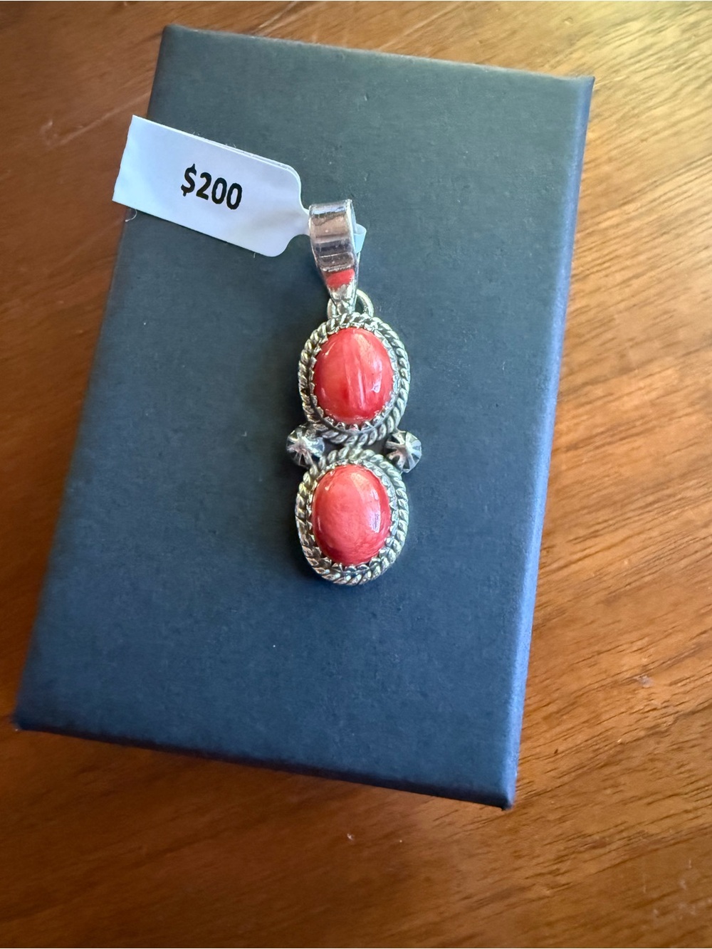 Red Spiny Oyster Pendant Necklace Sterling Silver Double Stone w/ 925 Chain